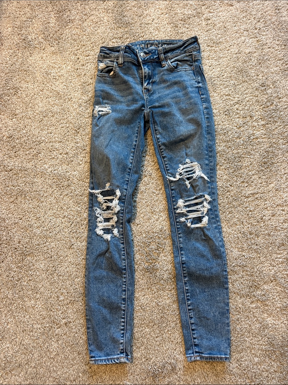 American Eagle Outfitters Distressed Skinny Jeans - Blue